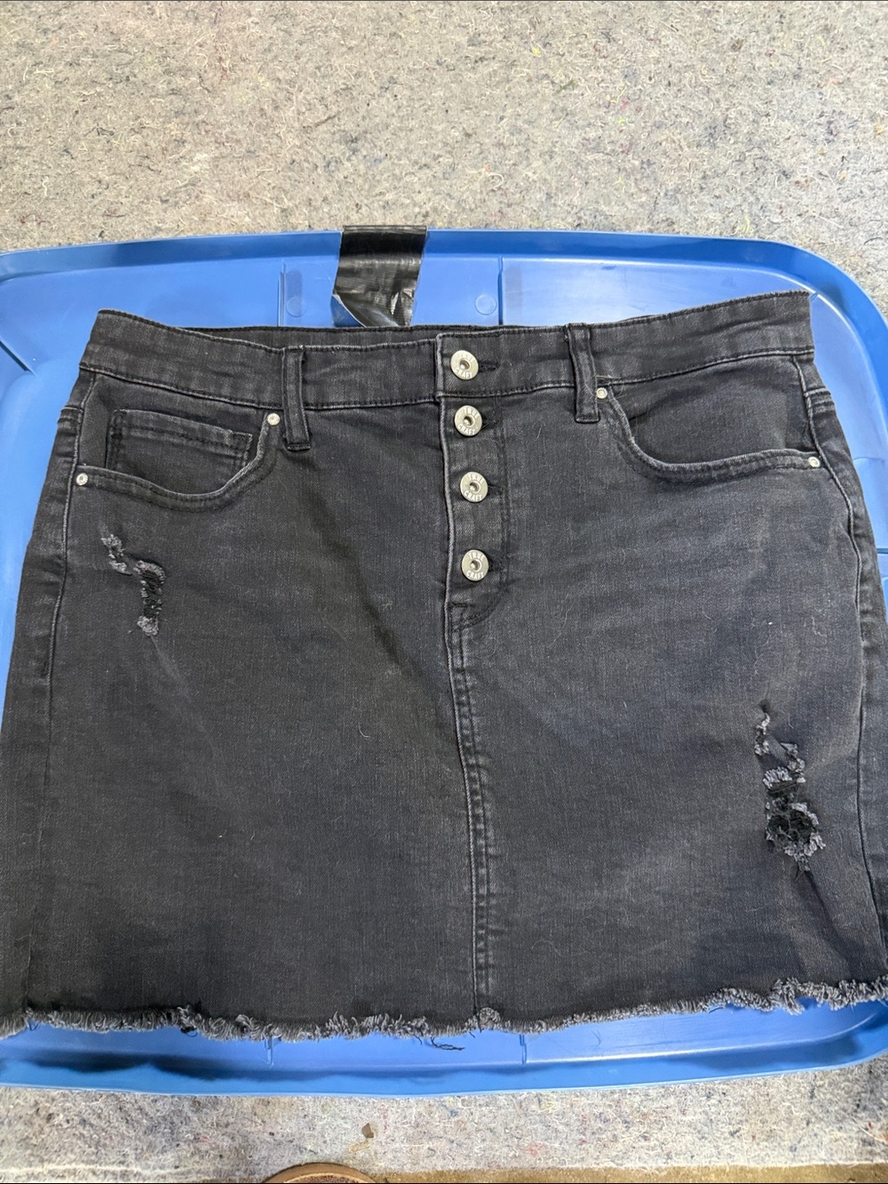 True Craft Black Distressed Denim Mini Skirt with Frayed Hem
